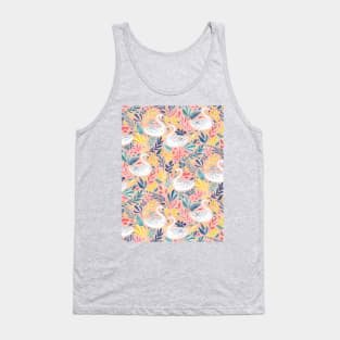 Whimsical White Swans with Lots of Leaves on Peach Pink Tank Top